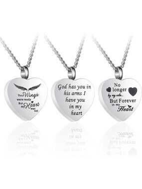 3 Pack Heart Urn Necklaces for Ashes - Silver Cremation Jewelry Keepsake Set